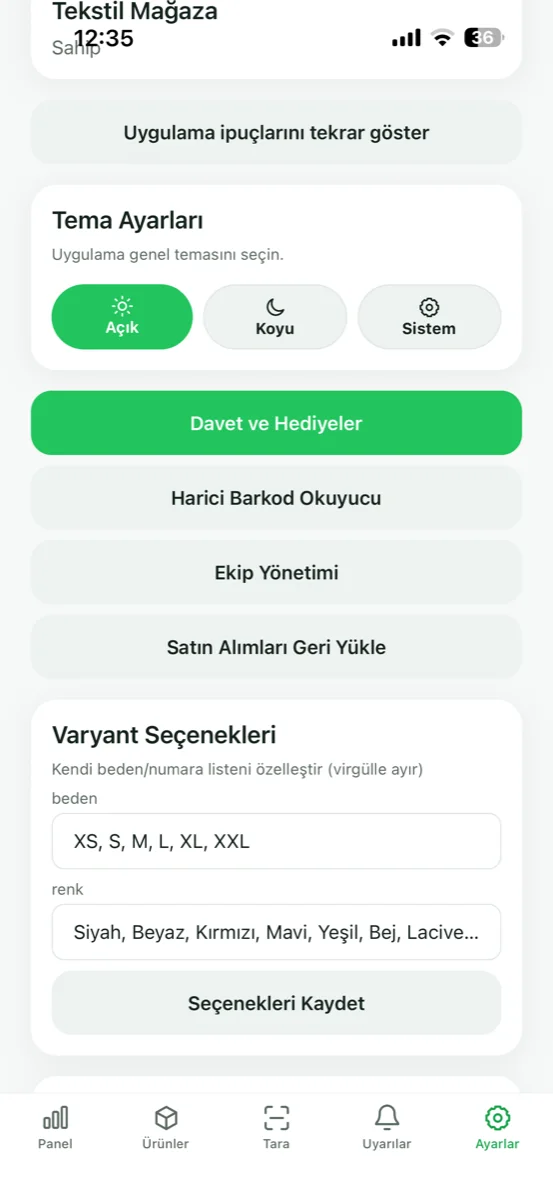 Sektöre özel varyant şablonları ve tema ayarları